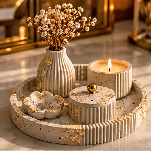 طقم ديكور كونكريت هاند ميد 5 قطع – Golden Touch